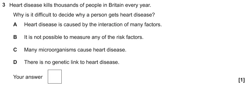 Question 3 - GCSE OCR Higher Biology Past Paper 4 - June 2018