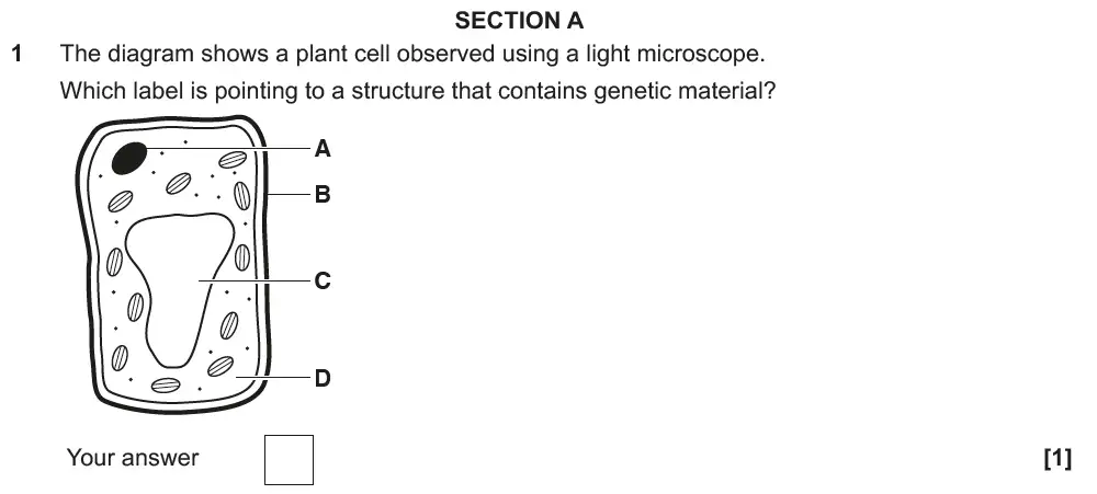 Question 1 - GCSE OCR Foundation Biology Past Paper 1 - June 2019