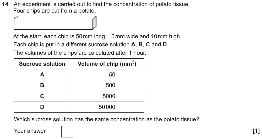 Question 14 - GCSE OCR Foundation Biology Past Paper 1 - June 2019