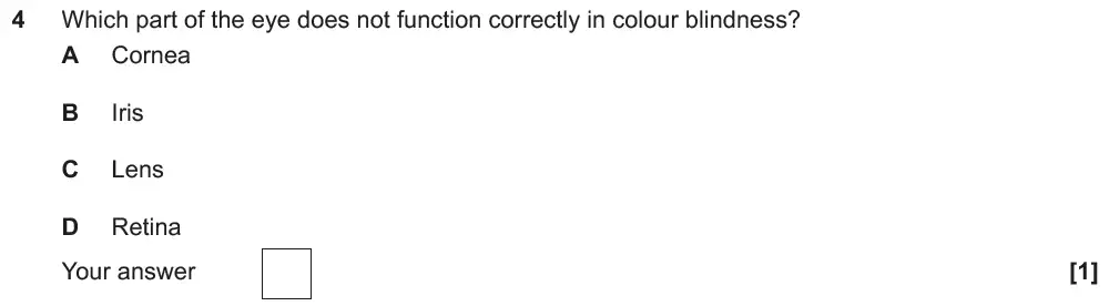 Question 4 - GCSE OCR Foundation Biology Past Paper 1 - June 2019
