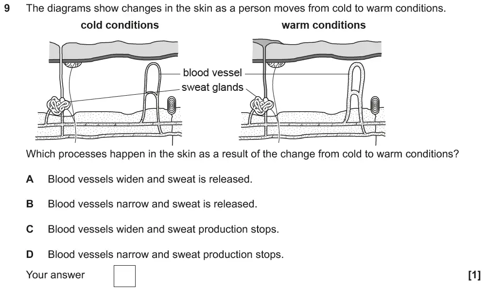 Question 9 - GCSE OCR Foundation Biology Past Paper 1 - June 2019