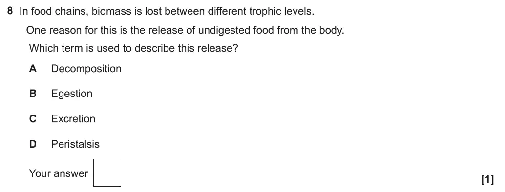 Question 8 - GCSE OCR Higher Biology Past Paper 4 - June 2019
