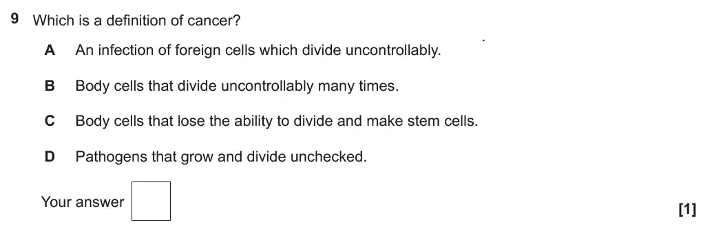 Question 9 - GCSE OCR Higher Biology Past Paper 4 - June 2019