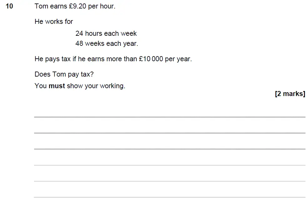 Question 10 - GCSE AQA Foundation Maths Speicmen Paper 2 (Calculator)