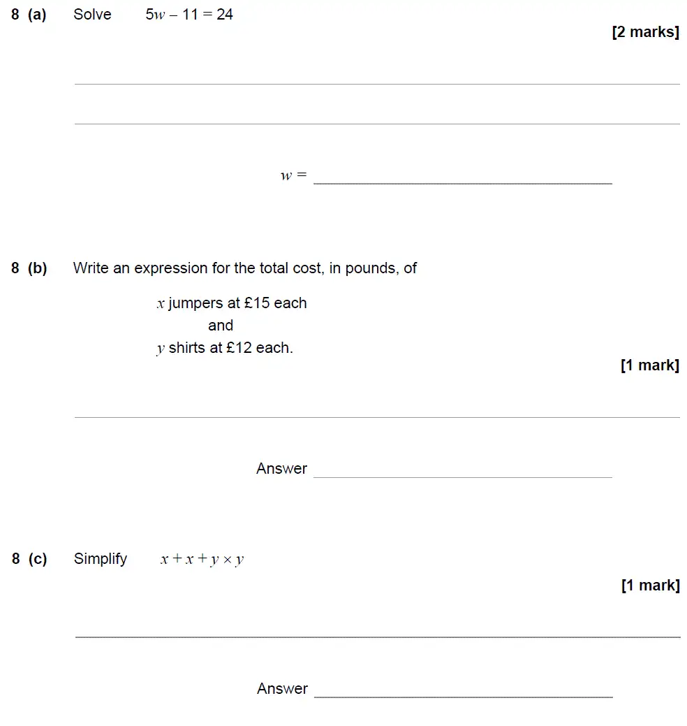 Question 8 - GCSE AQA Foundation Maths Speicmen Paper 2 (Calculator)