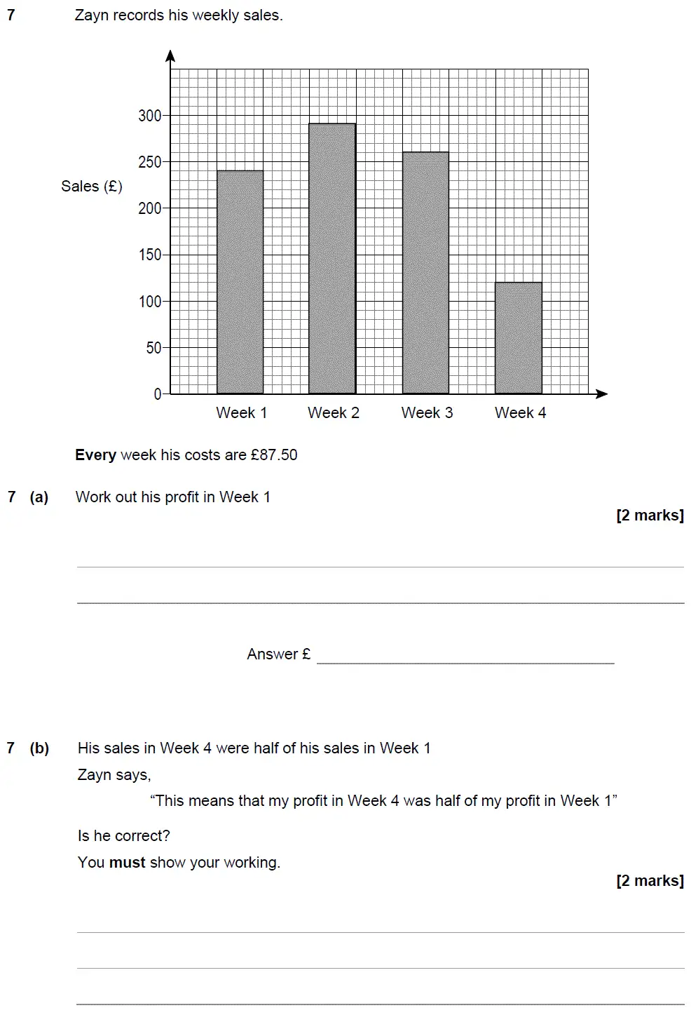 Question 7 - GCSE AQA Foundation Maths Speicmen Paper 3 (Calculator)