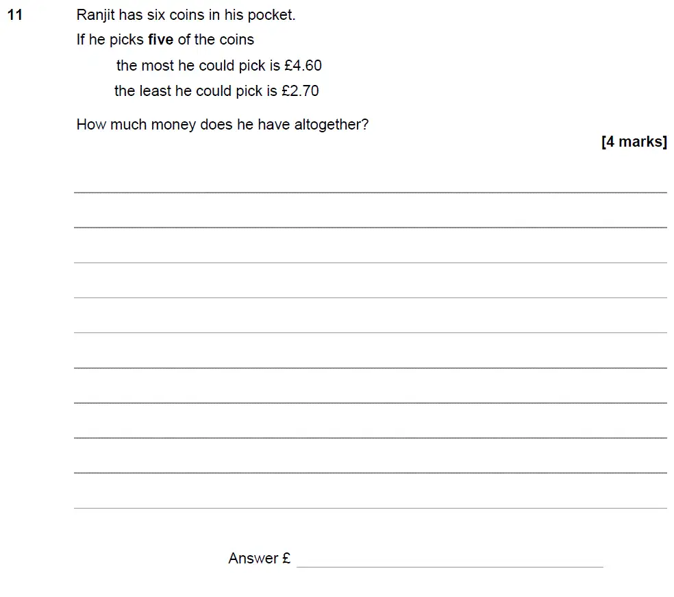 Question 11 - GCSE AQA Foundation Maths Speicmen Paper 1 (Non-Calculator)