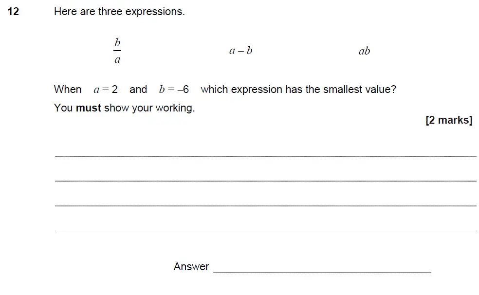 Question 12 - GCSE AQA Foundation Maths Speicmen Paper 1 (Non-Calculator)