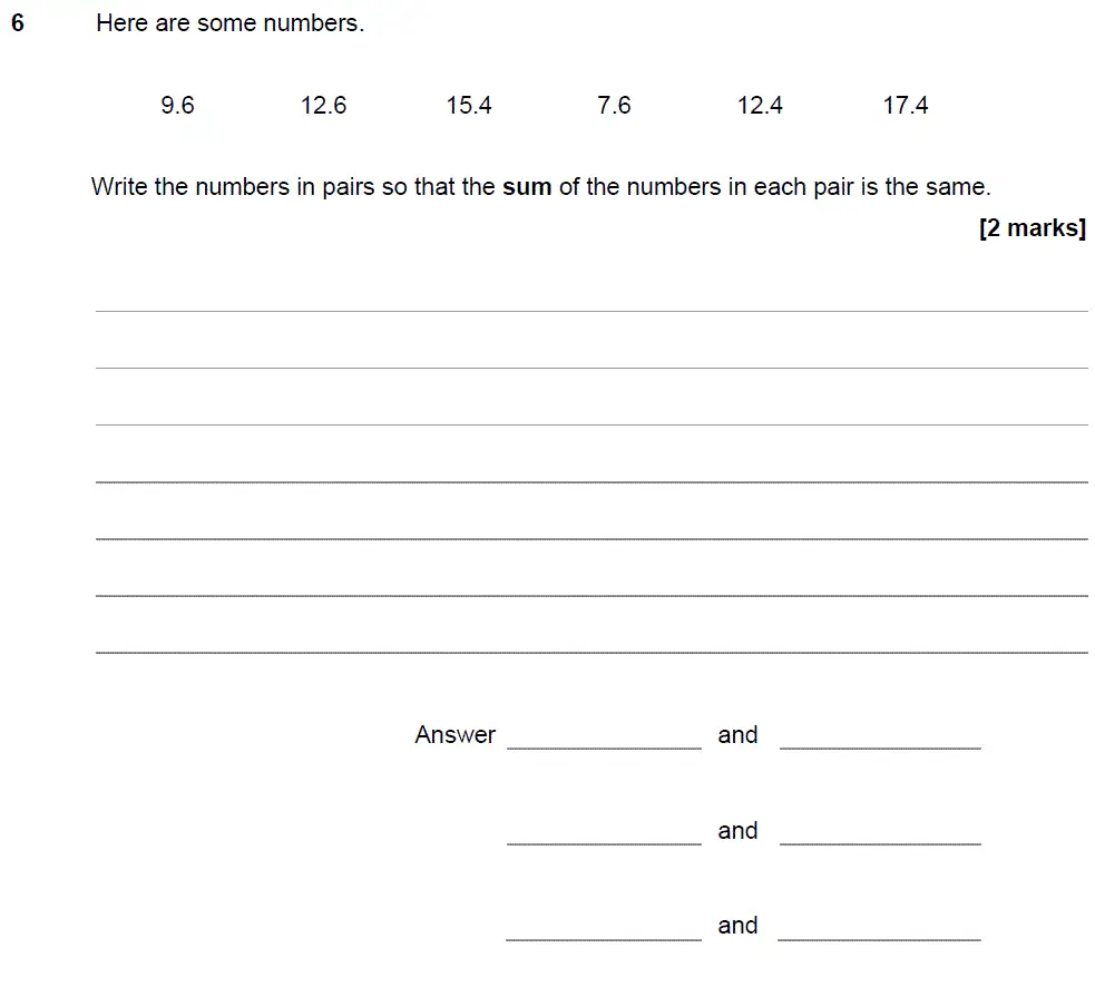 Question 6 - GCSE AQA Foundation Maths Speicmen Paper 1 (Non-Calculator)