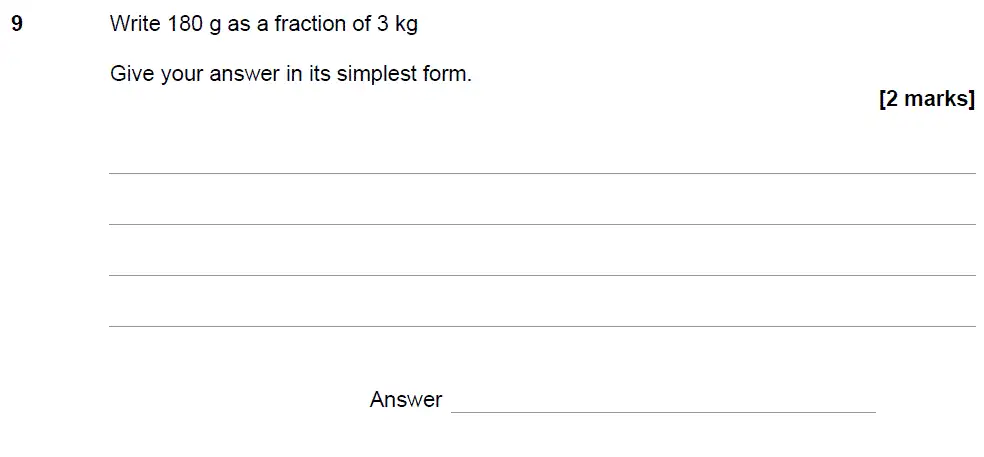Question 9 - GCSE AQA Foundation Maths Speicmen Paper 1 (Non-Calculator)