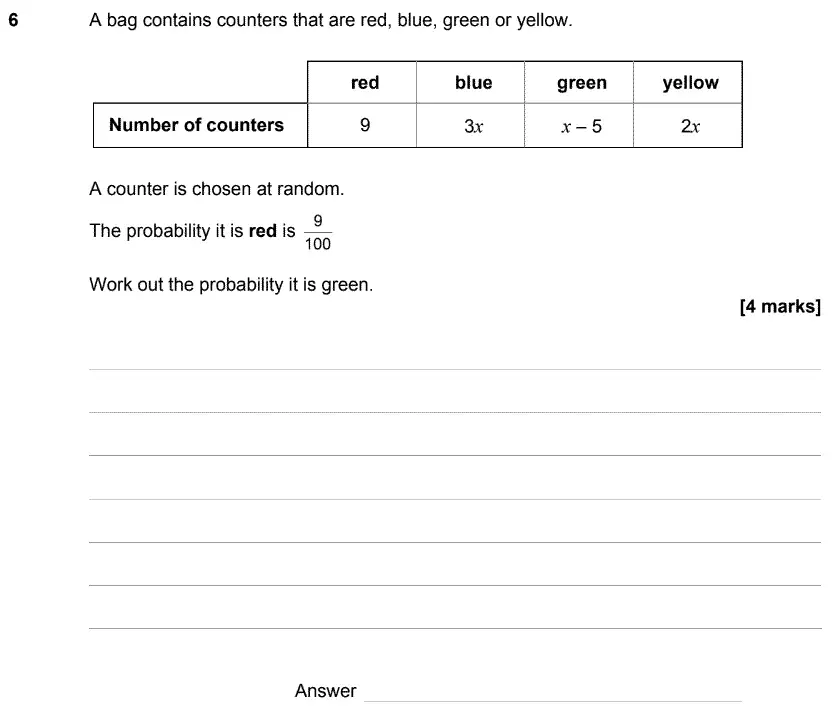 Question 6 - GCSE AQA Higher Maths Speicmen Paper 3 (Calculator)