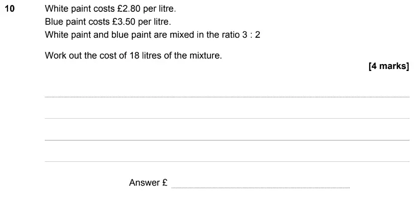 Question 10 - GCSE AQA Higher Maths Speicmen Paper 1 (Non-Calculator)