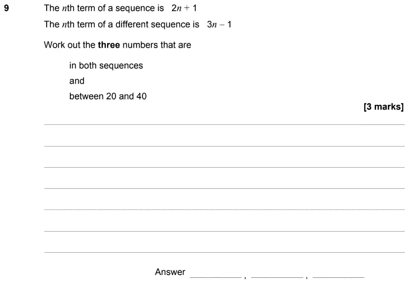 Question 9 - GCSE AQA Higher Maths Speicmen Paper 1 (Non-Calculator)