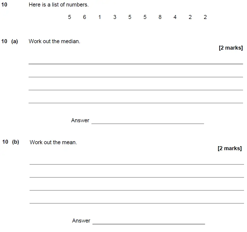Question 10 - GCSE AQA Foundation Maths Past Paper 1 (Non-Calculator) - June 2018