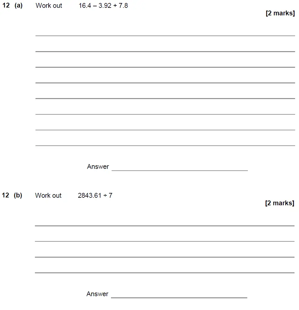 Question 12 - GCSE AQA Foundation Maths Past Paper 1 (Non-Calculator) - June 2018