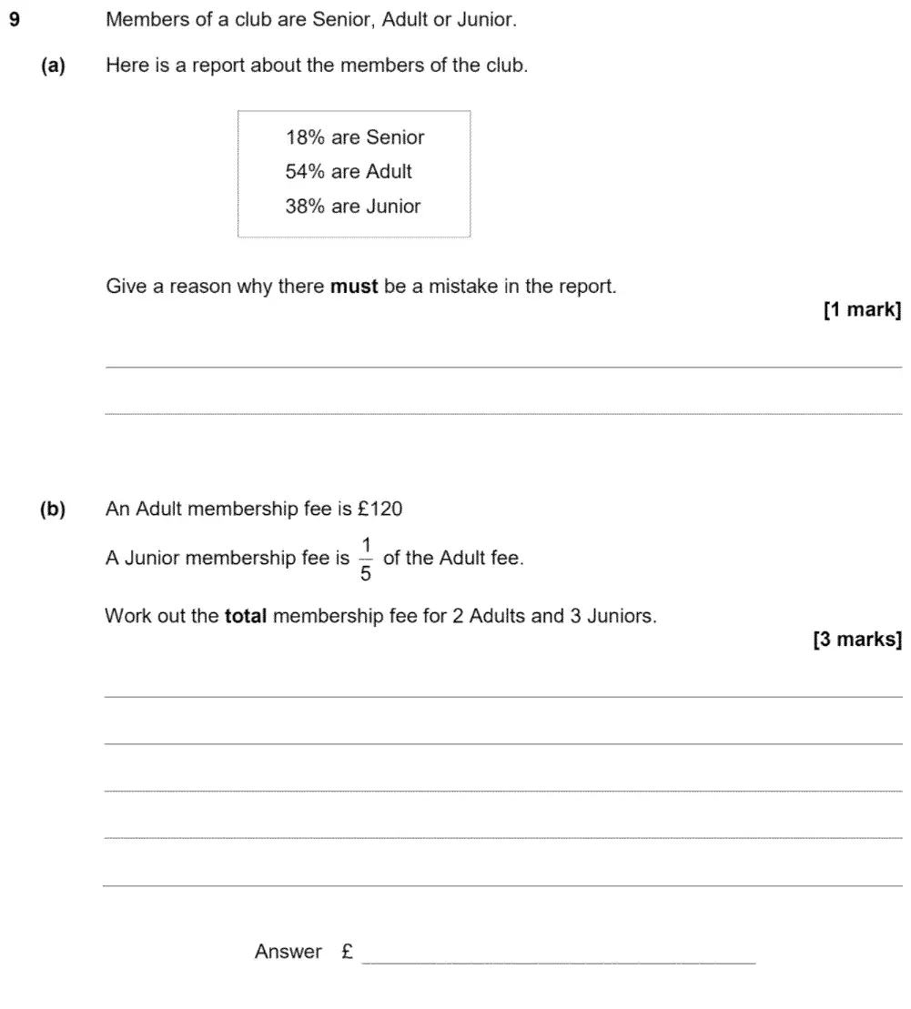 Question 9 - GCSE AQA Foundation Maths Past Paper 2 (Calculator) - June 2020