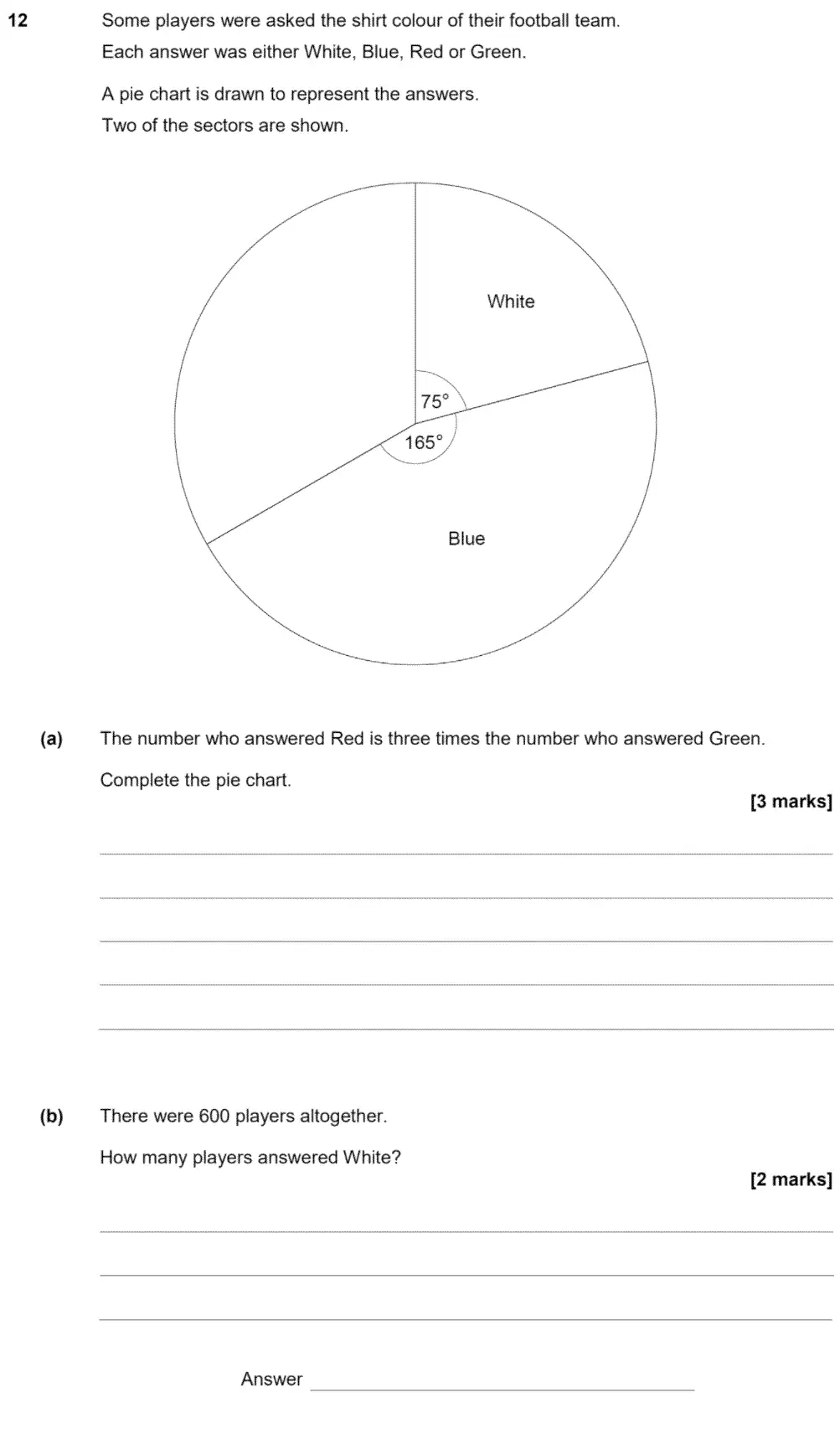 Question 12 - GCSE AQA Foundation Maths Past Paper 3 (Calculator) - June 2020