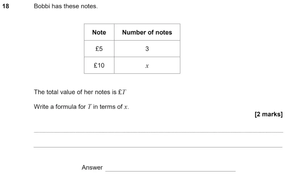 Question 20 - GCSE AQA Foundation Maths Past Paper 3 (Calculator) - June 2020