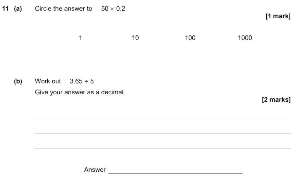 Question 11 - GCSE AQA Foundation Maths Past Paper 1 (Non-Calculator) - June 2020