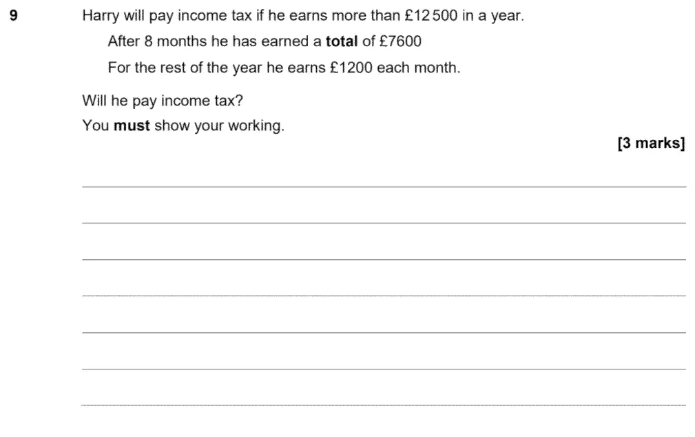 Question 9 - GCSE AQA Foundation Maths Past Paper 1 (Non-Calculator) - June 2020