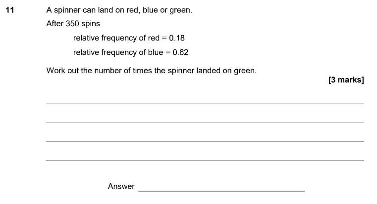 Question 11 - GCSE AQA Higher Maths Past Paper 3 (Calculator) - June 2020