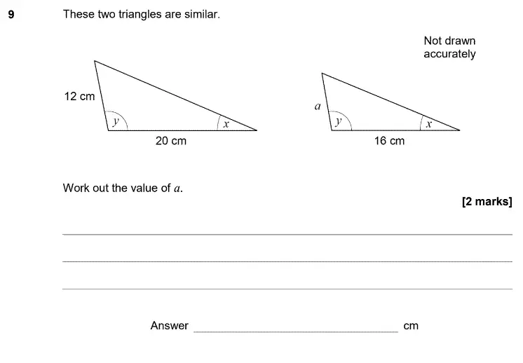 Question 9 - GCSE AQA Higher Maths Past Paper 3 (Calculator) - June 2020