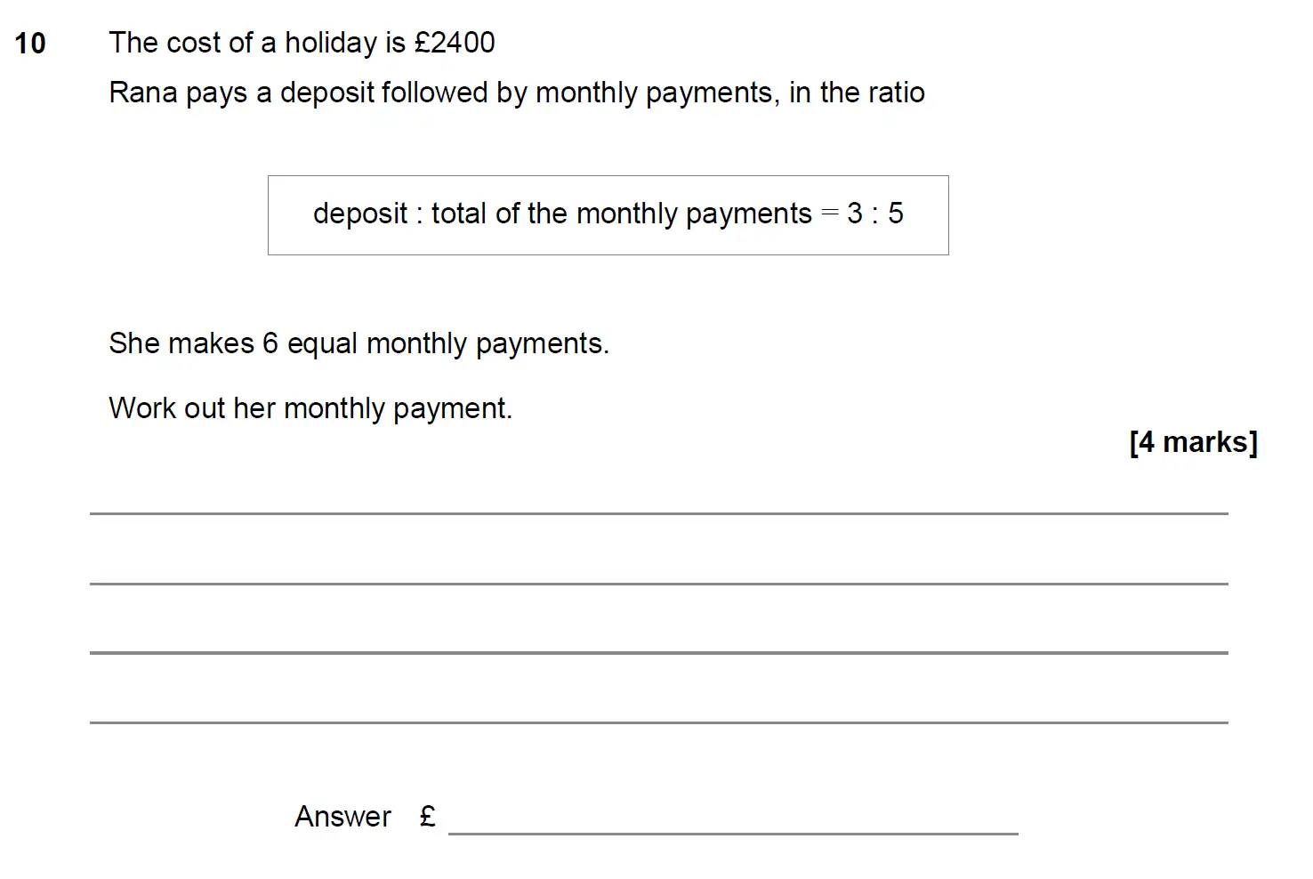 Question 10 - GCSE AQA Higher Maths Past Paper 1 (Non-Calculator) - June 2020
