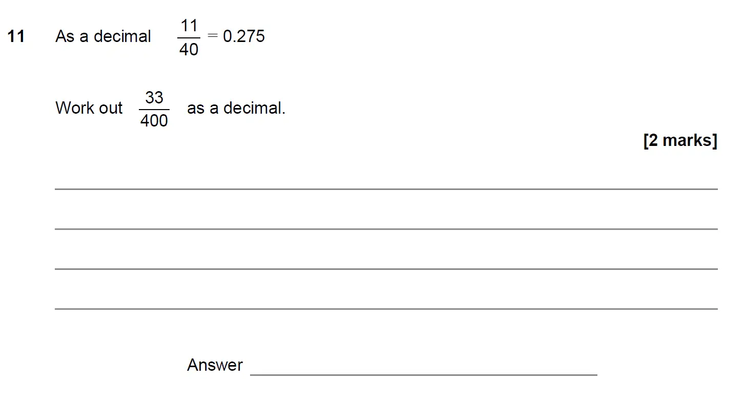 Question 11 - GCSE AQA Higher Maths Past Paper 1 (Non-Calculator) - June 2020
