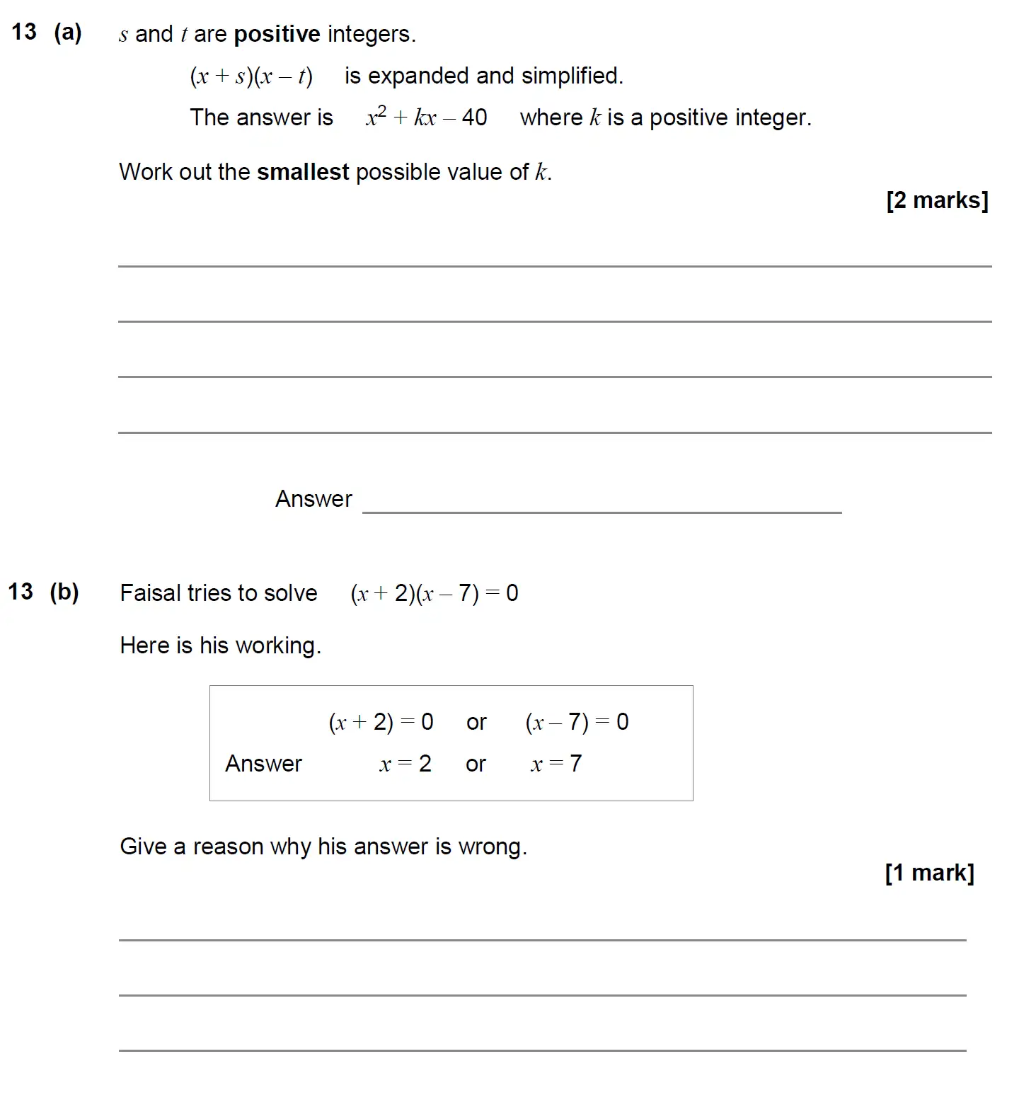 Question 13 - GCSE AQA Higher Maths Past Paper 1 (Non-Calculator) - June 2020