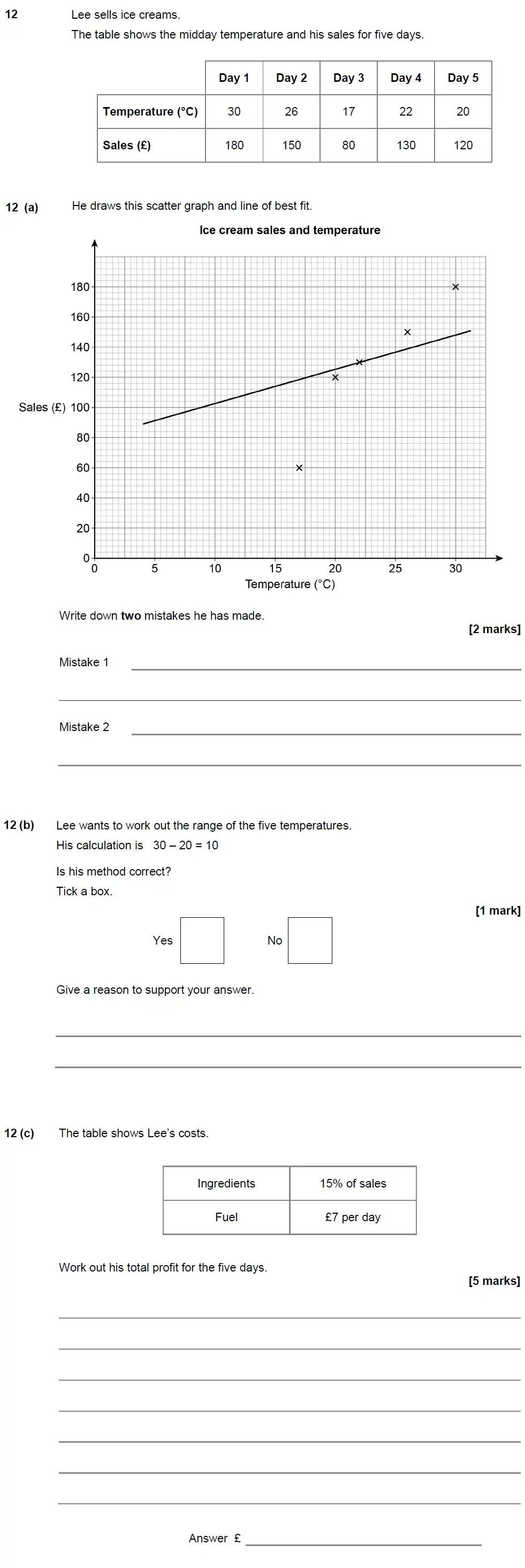 Question 12 - GCSE AQA Foundation Maths Past Paper 2 (Calculator) - June 2017
