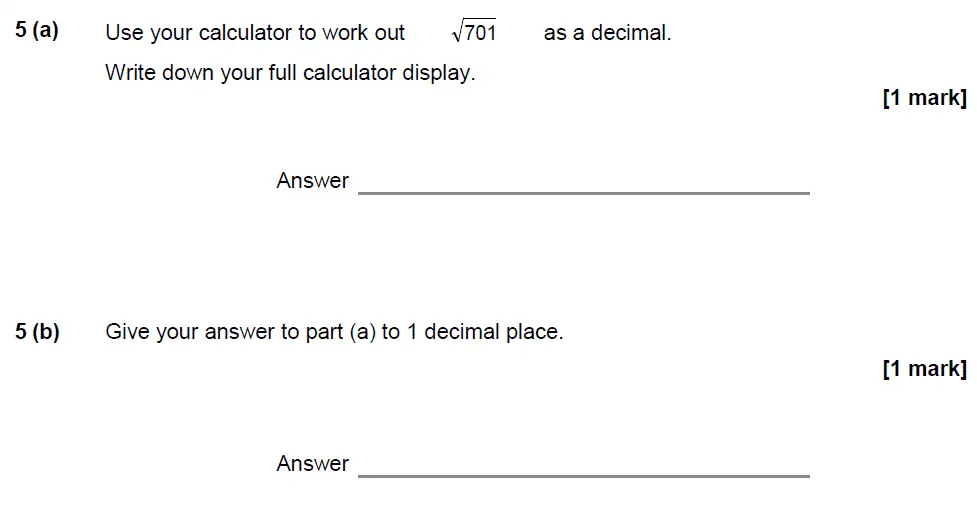 Question 5 - GCSE AQA Foundation Maths Past Paper 2 (Calculator) - June 2017