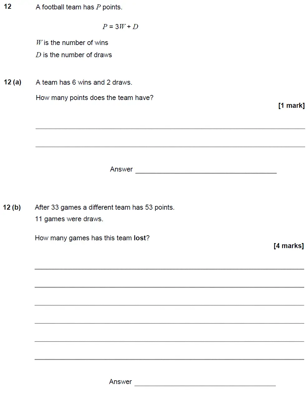 Question 12 - GCSE AQA Foundation Maths Past Paper 1 (Non-Calculator) - June 2017