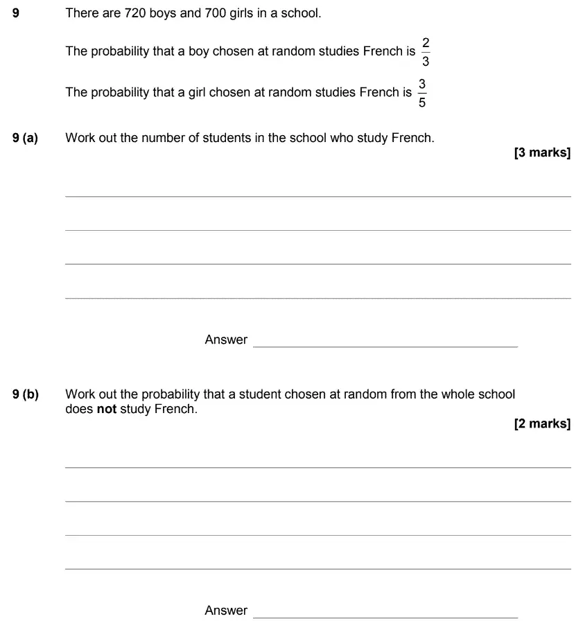 Question 11 - GCSE AQA Higher Maths Past Paper 3 (Calculator) - June 2017
