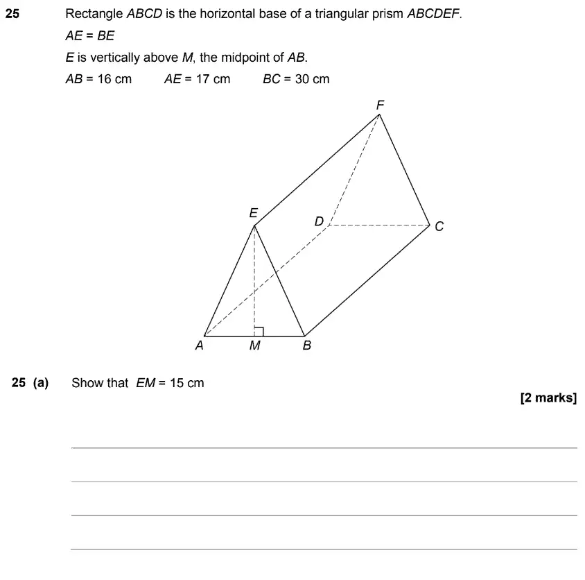 Question 28 - GCSE AQA Higher Maths Past Paper 3 (Calculator) - June 2017