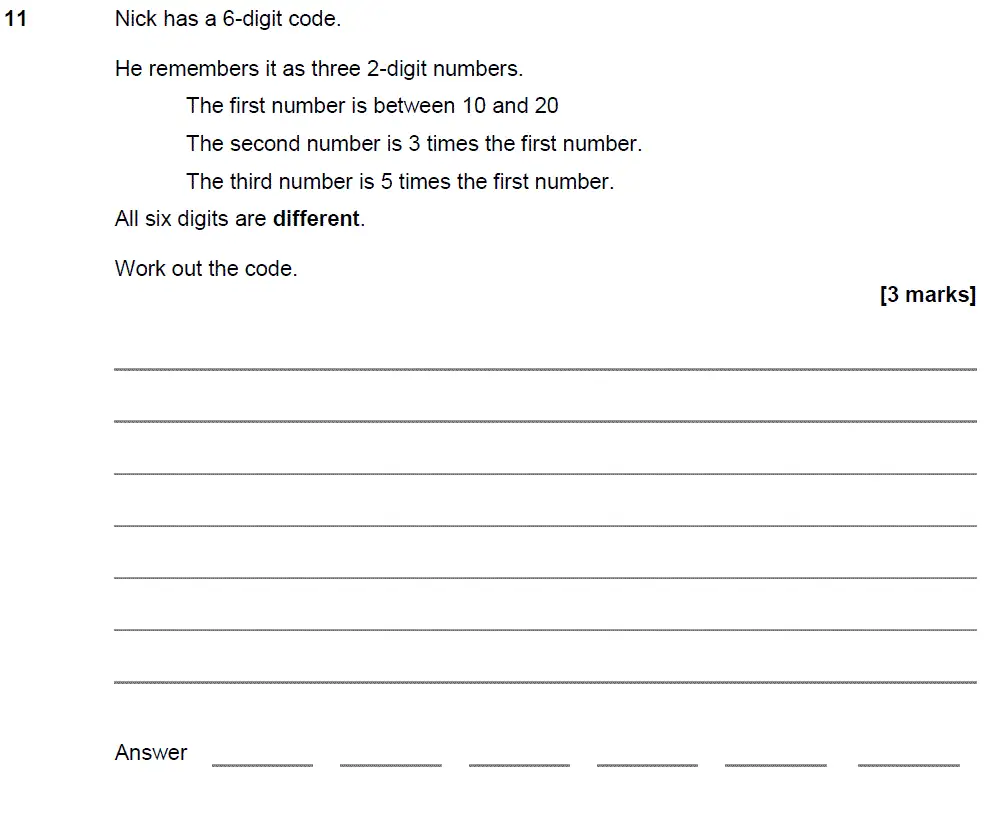 Question 11 - GCSE AQA Foundation Maths Past Paper 2 (Calculator) - June 2018