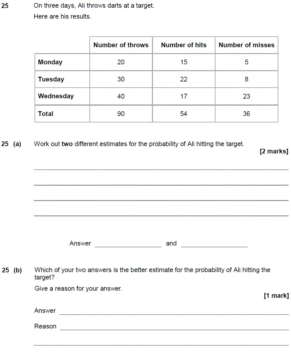Question 25 - GCSE AQA Foundation Maths Past Paper 2 (Calculator) - June 2018