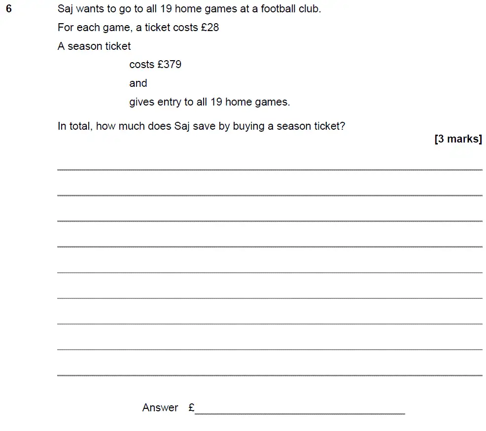 Question 6 - GCSE AQA Foundation Maths Past Paper 3 (Calculator) - June 2018