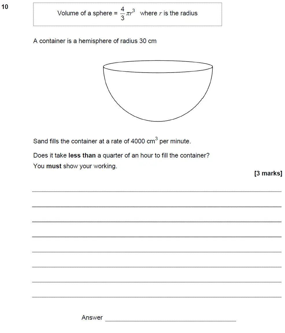 Question 10 - GCSE AQA Higher Maths Past Paper 2 (Calculator) - June 2018