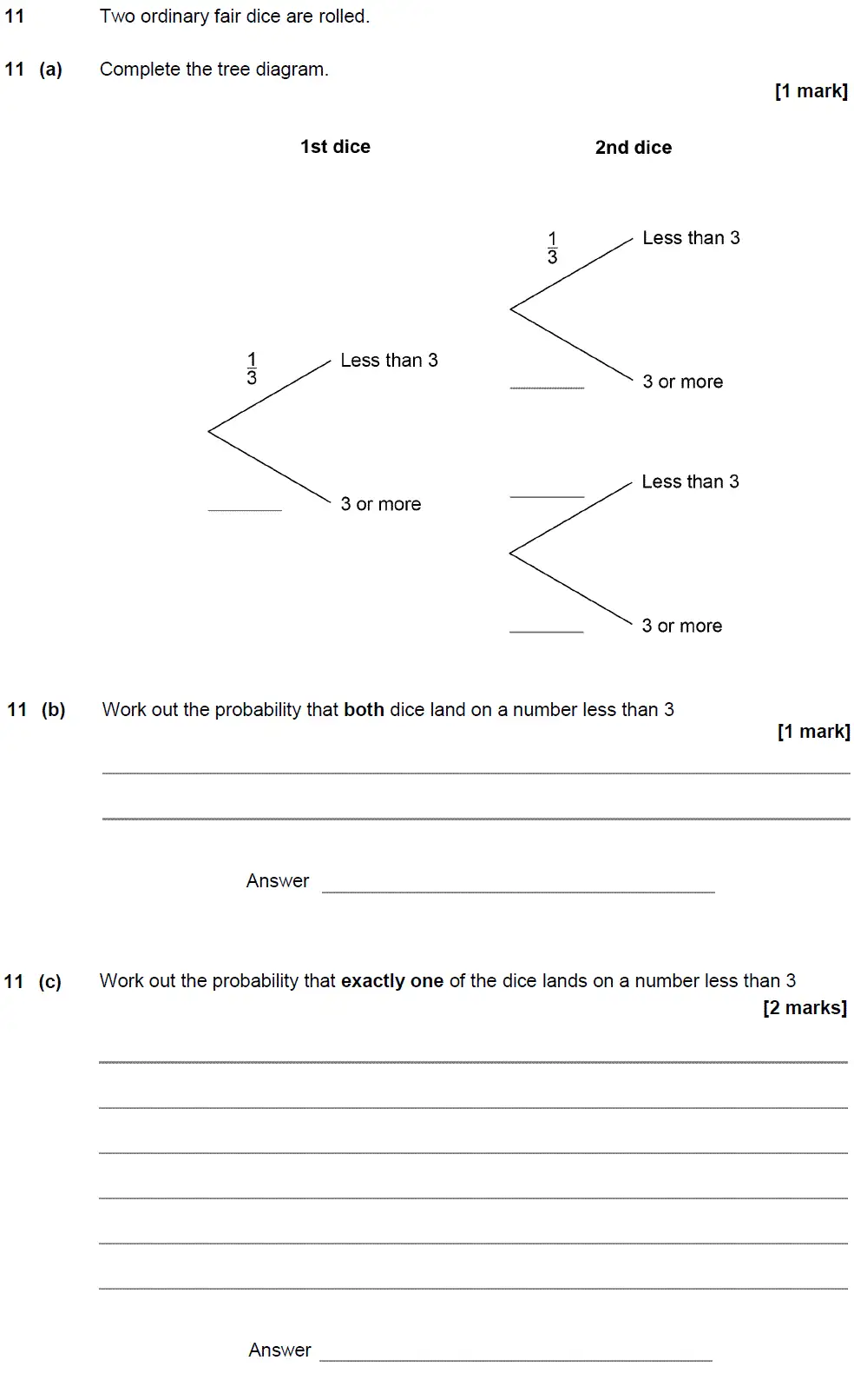 Question 11 - GCSE AQA Higher Maths Past Paper 2 (Calculator) - June 2018