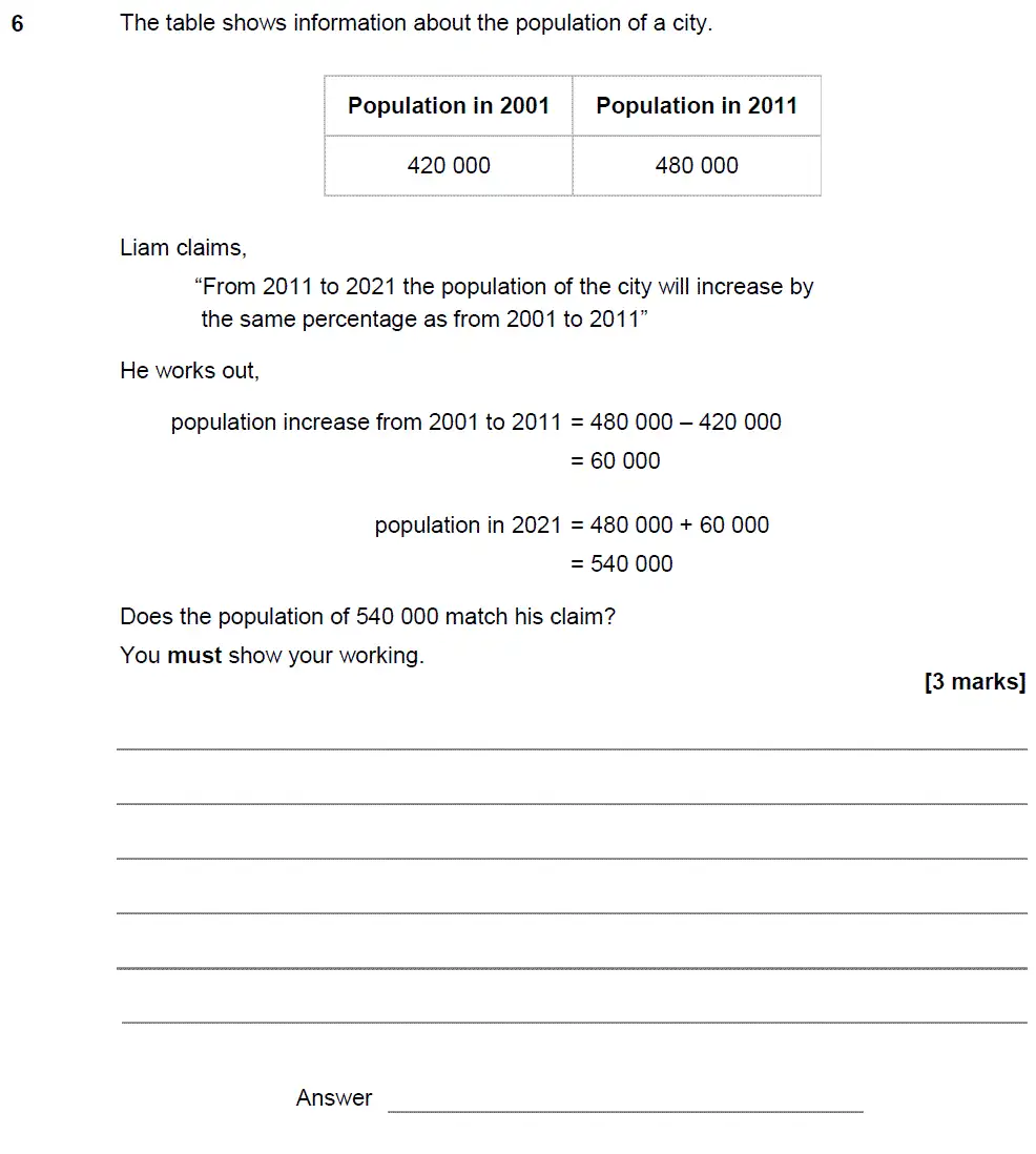 Question 6 - GCSE AQA Higher Maths Past Paper 2 (Calculator) - June 2018
