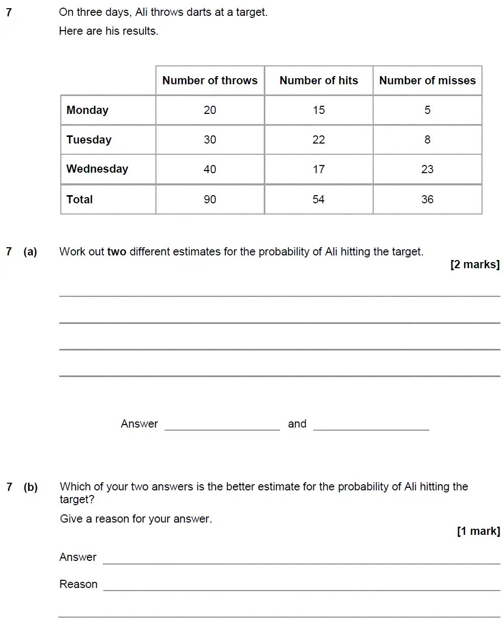 Question 7 - GCSE AQA Higher Maths Past Paper 2 (Calculator) - June 2018