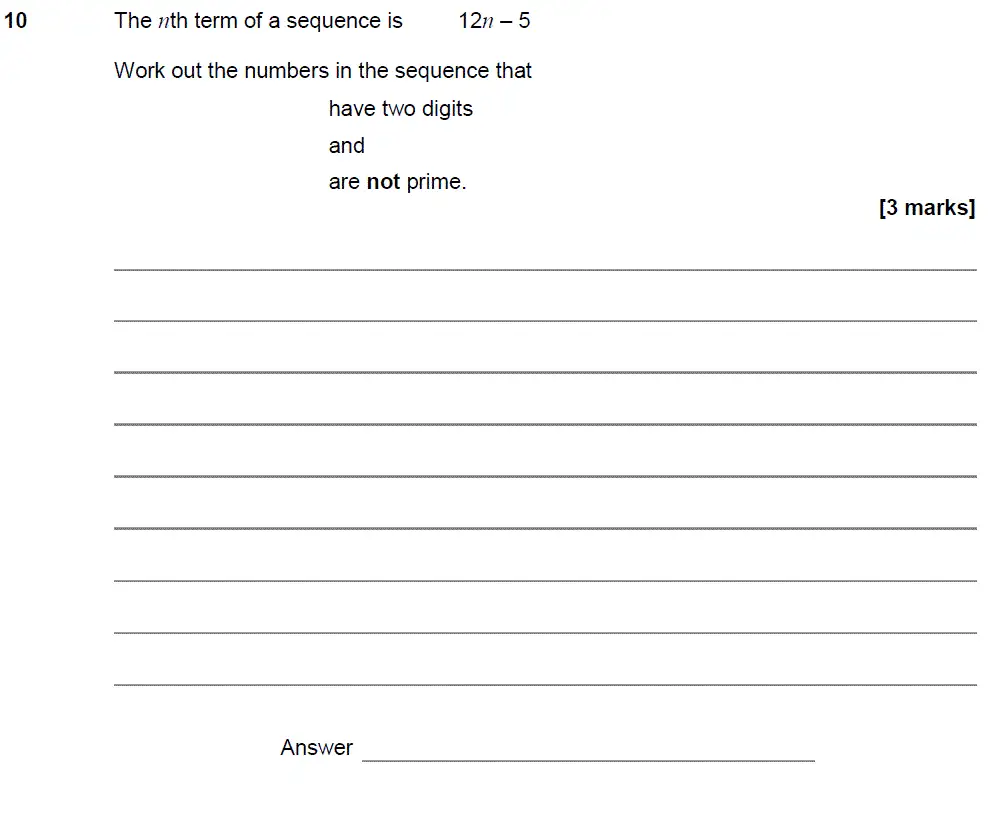 Question 10 - GCSE AQA Higher Maths Past Paper 3 (Calculator) - June 2018