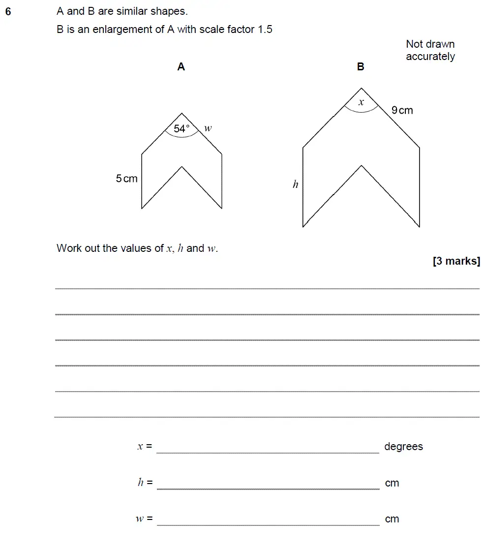 Question 6 - GCSE AQA Higher Maths Past Paper 3 (Calculator) - June 2018