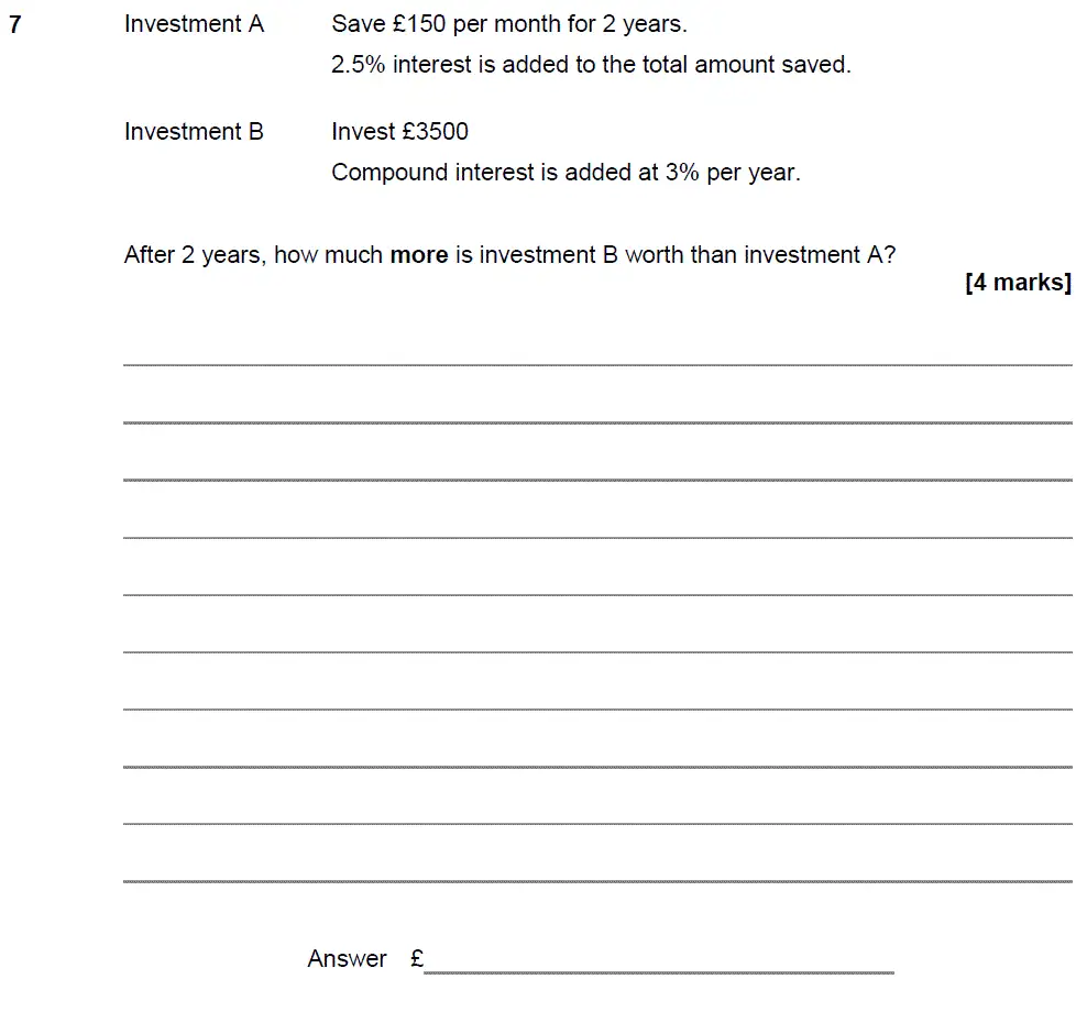 Question 7 - GCSE AQA Higher Maths Past Paper 3 (Calculator) - June 2018