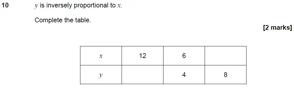 Question 10 - GCSE AQA Higher Maths Past Paper 1 (Non-Calculator) - June 2018