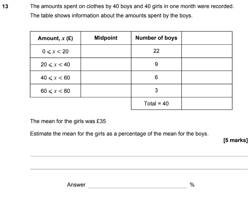 Question 13 - GCSE AQA Higher Maths Past Paper 2 (Calculator) - June 2019