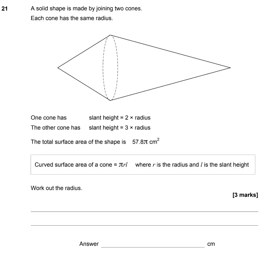 Question 21 - GCSE AQA Higher Maths Past Paper 2 (Calculator) - June 2019