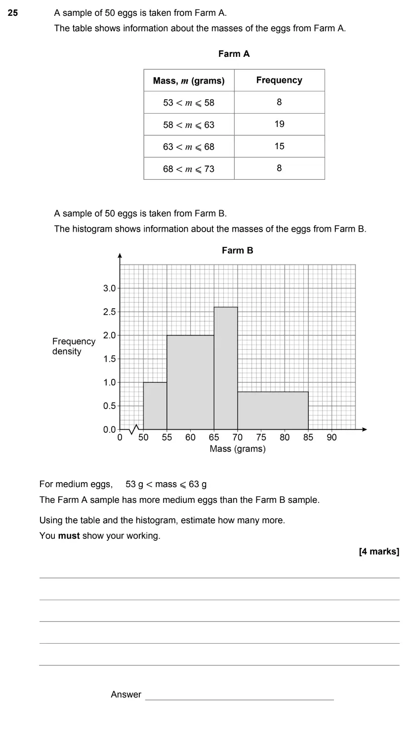 Question 25 - GCSE AQA Higher Maths Past Paper 2 (Calculator) - June 2019