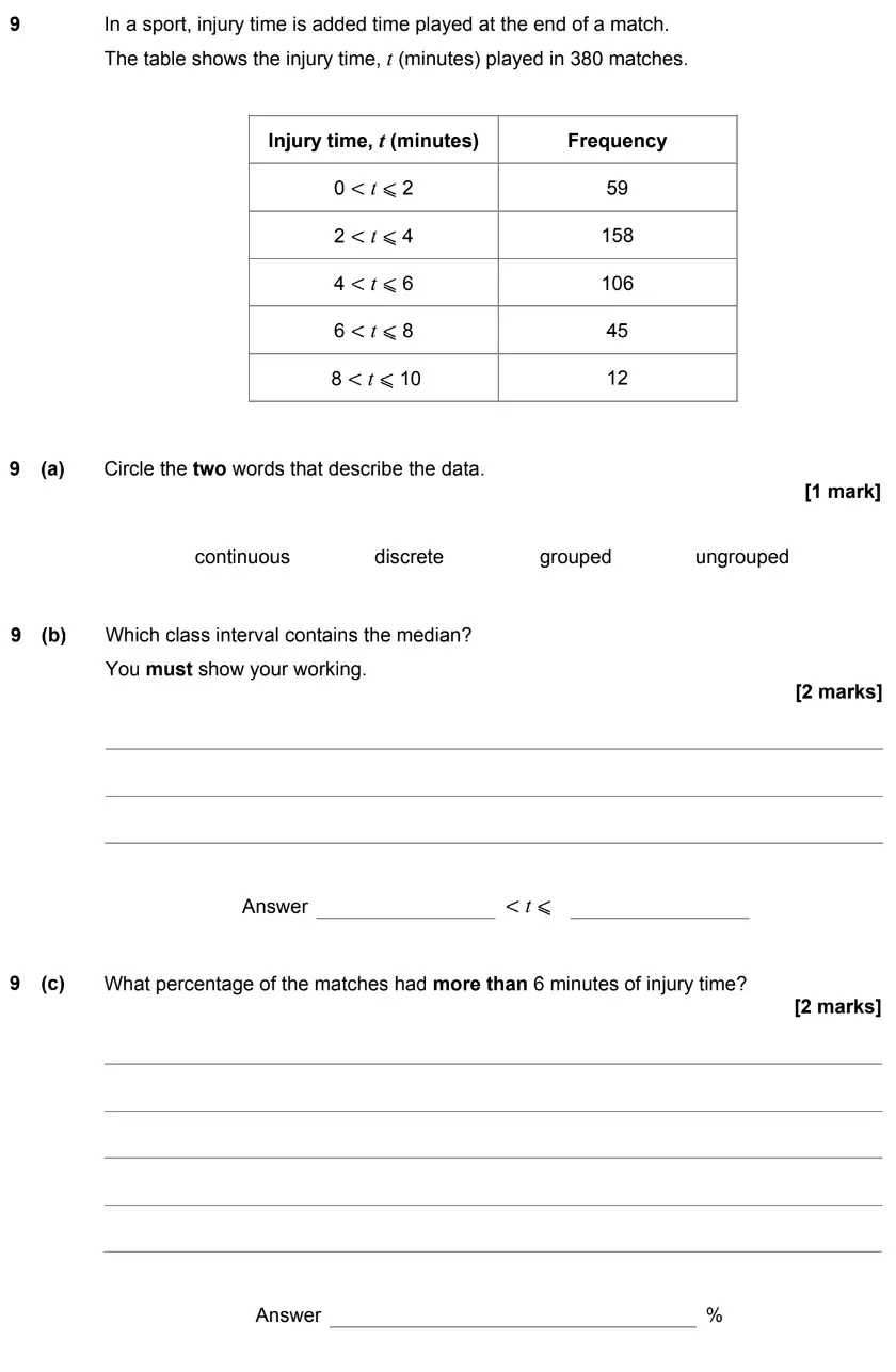 Question 9 - GCSE AQA Higher Maths Past Paper 2 (Calculator) - June 2019