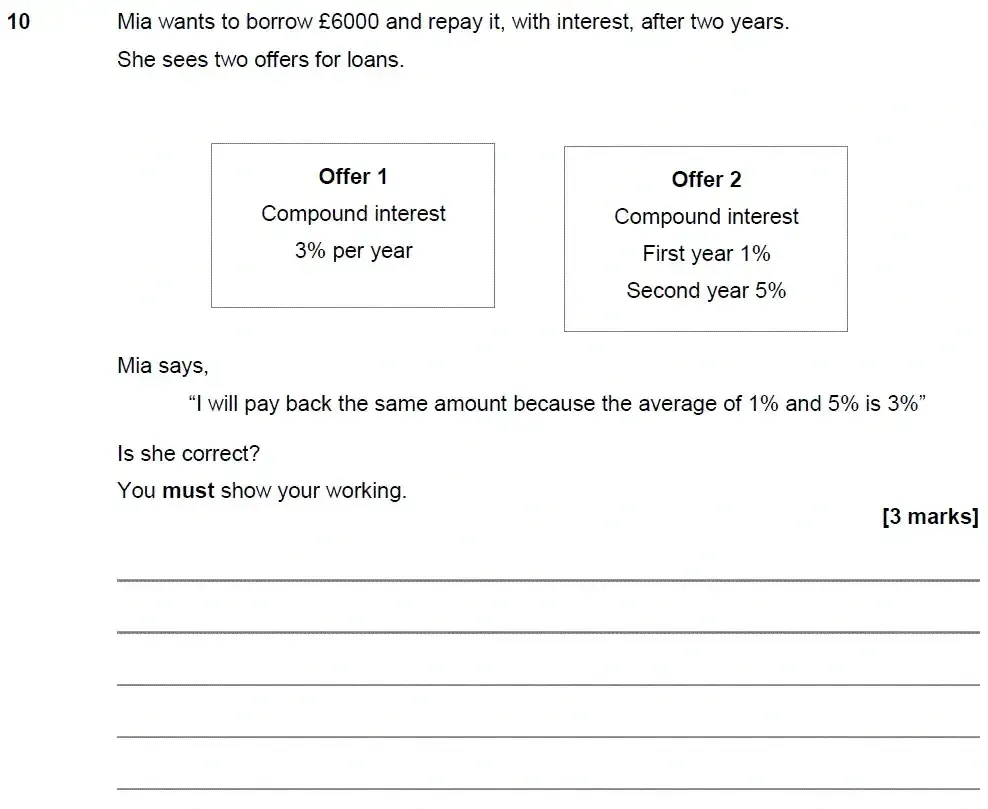Question 10 - GCSE AQA Higher Maths Past Paper 3 (Calculator) - June 2019